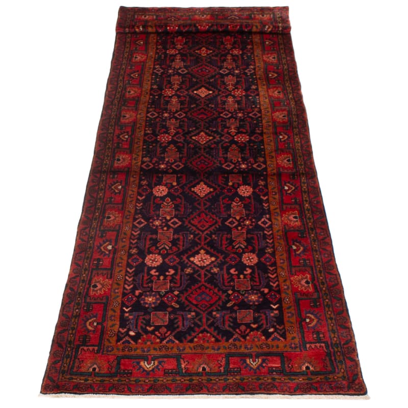 ECARPETGALLERY Hand-knotted Andelz Navy, Red Wool Rug - 3'8 x 13'5