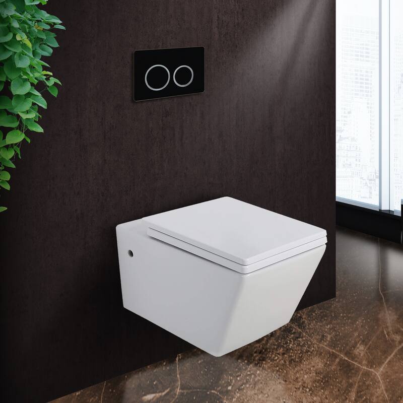 Toilet Combo Set - 21" Toilet Bowl With Soft-Close Seat, 2"x 6" Concealed Tank And Carrier System, Push Buttons Included. - Black Round - Push Plates (Plastic)