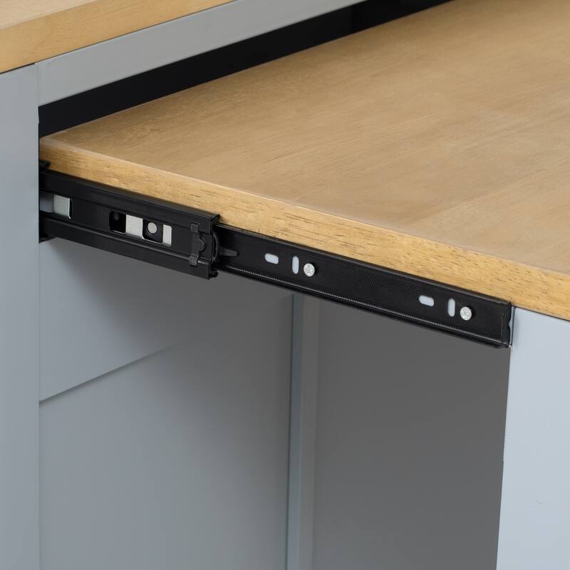 Kitchen Island with Extendable Dining Table,Rubber Wood Veneer Kitchen Table with Internal Storage Rack,Power Outlet - N/A
