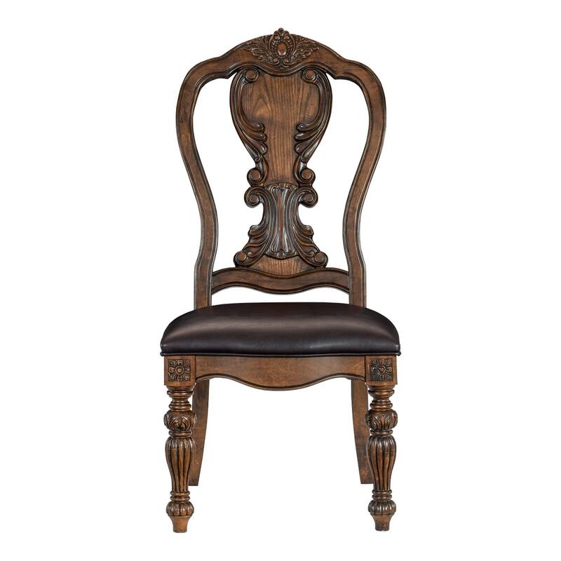 Brown/Brown Faux Leather Upholstered Wood Frame Dining Chair, Set of 2, Sturdy Dining Chair for Dining Rooms - 20.5
