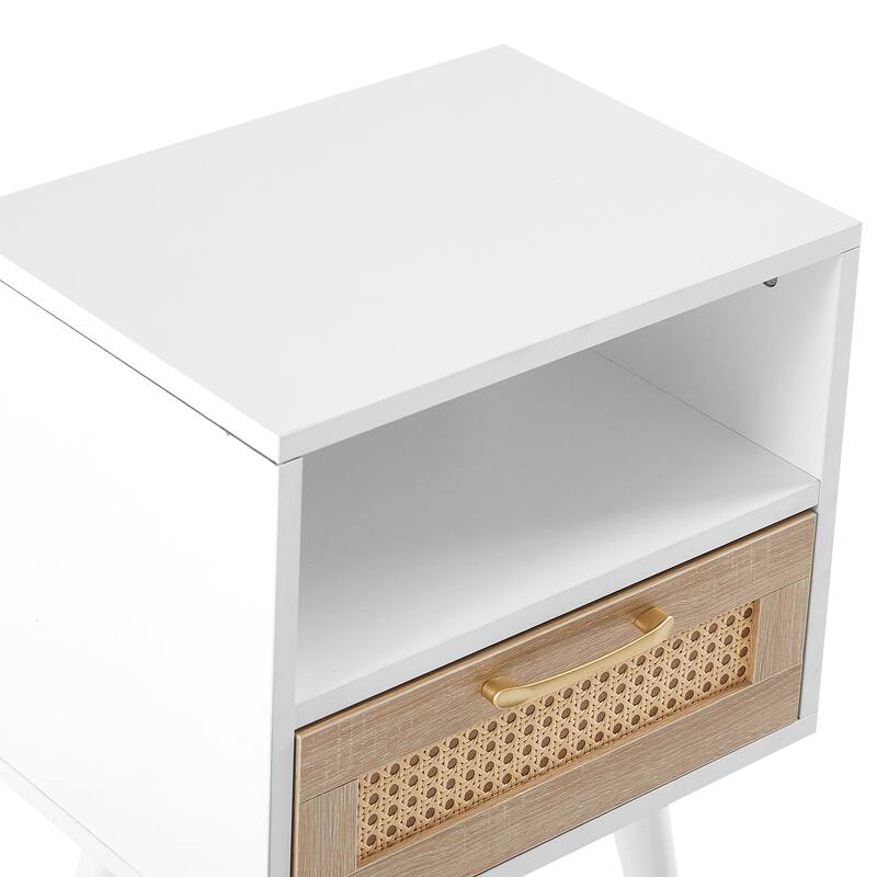 Chichoice Rattan Nightstand with Boho Drawer and Solid Wood Legs