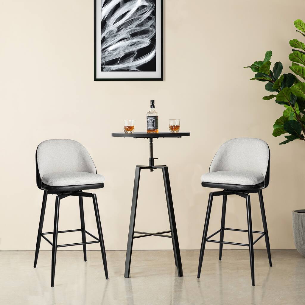 Glitzhome Modern 3-Piece Adjustable Bar Table Faux Leather Stool Pub Sets