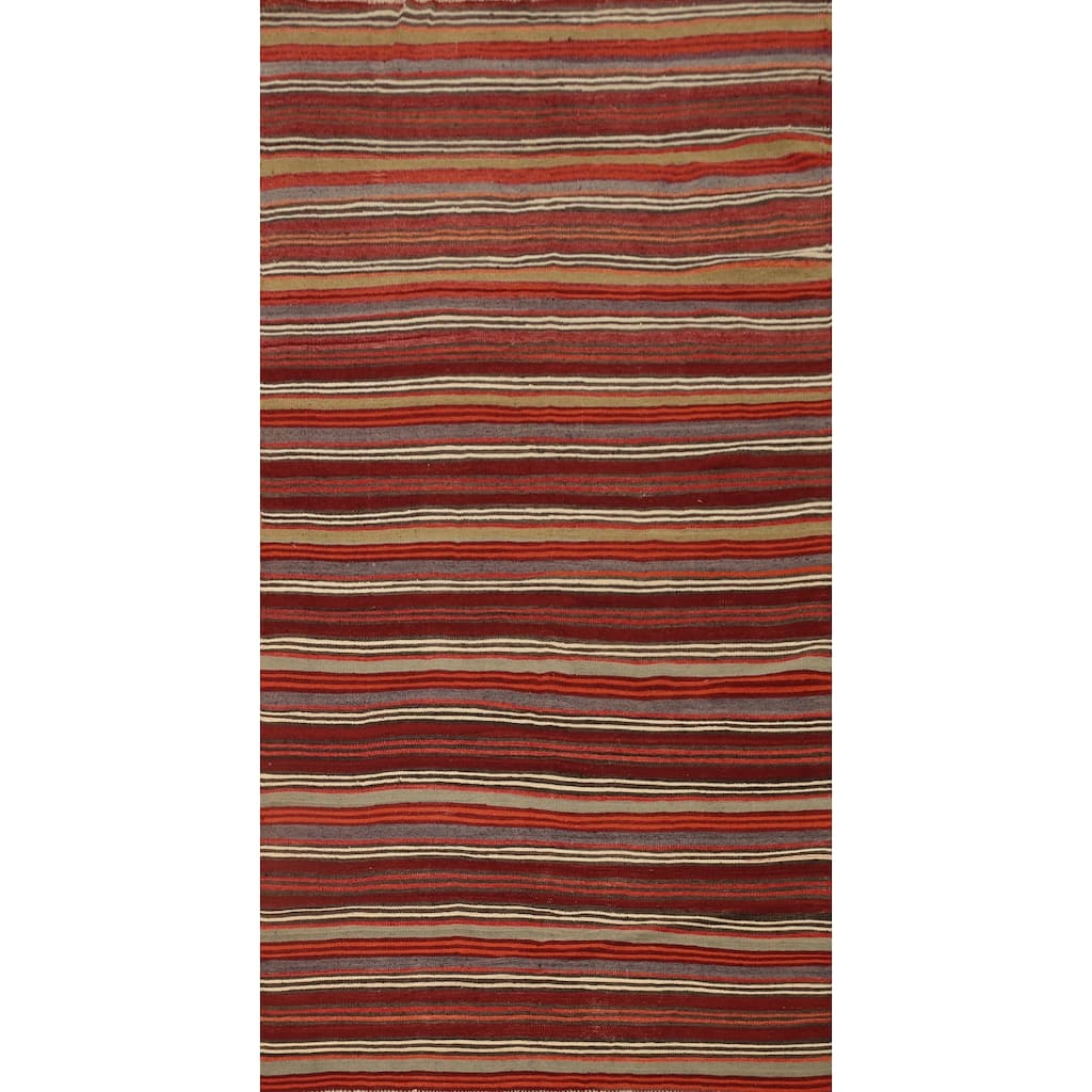 Hand Woven Oriental 100% Wool Carpet Southwestern Geometric Multi-Colored Kilim Area Rug - 10' 4'' X 5' 4''