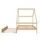 preview thumbnail 24 of 25, Full Size Wooden House Bed With Trundle and Roof for Kids, Boys and Girls