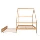 preview thumbnail 10 of 11, Natural Full Size Wooden House Bed with Trundle and Roof