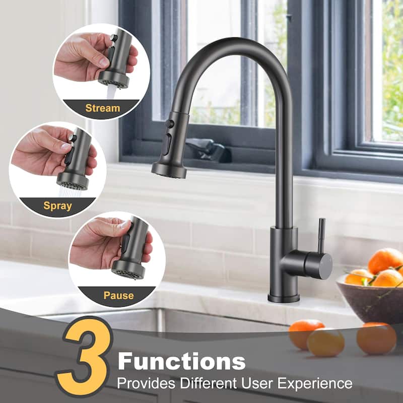WOWOW Single Handle Pull Down Sprayer Kitchen Faucet