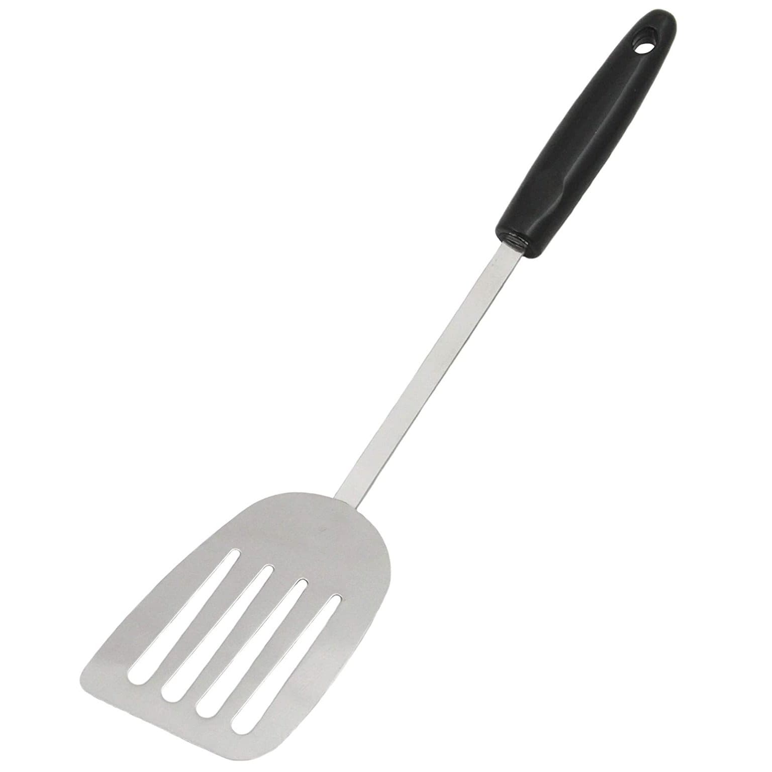 Tablecraft Black Silicone Slotted Spatula with Stainless Steel Handle - 14L