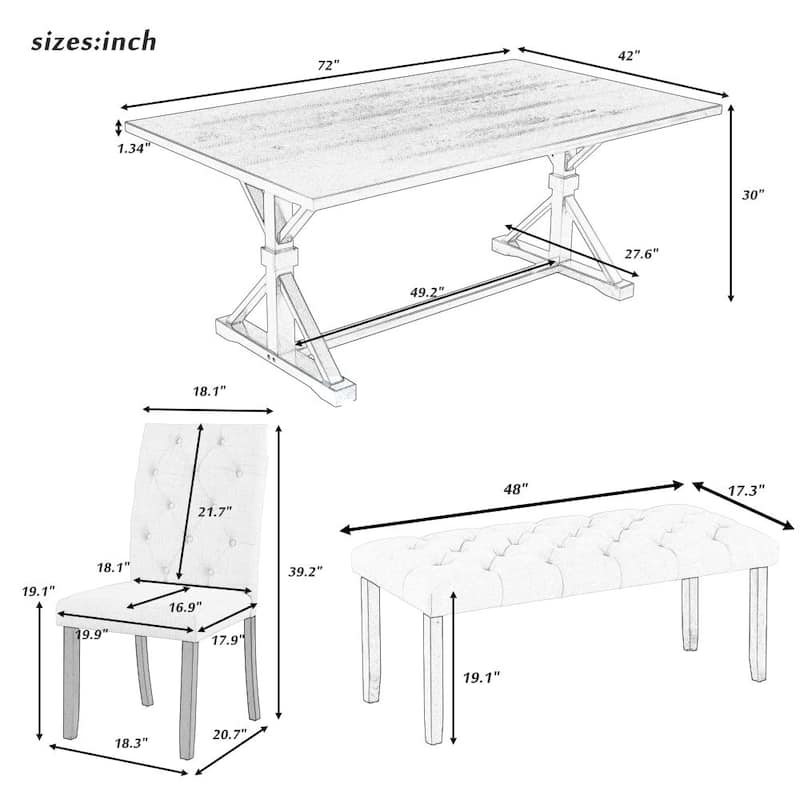 6-Piece Farmhouse Dining Table Set