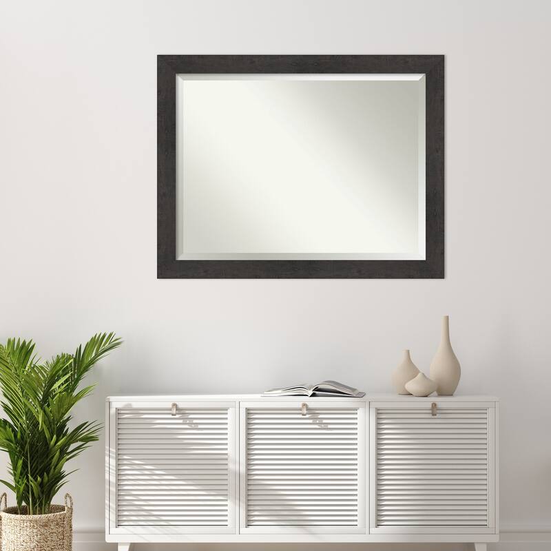 Beveled Wall Mirror - Rustic Plank Espresso Frame