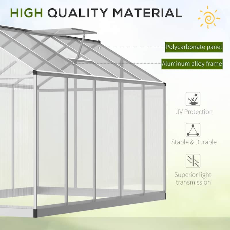 Outsunny 10' L x 6' W Polycarbonate Walk-In Greenhouse with Rooftop Vent & UV-Resistant Walls