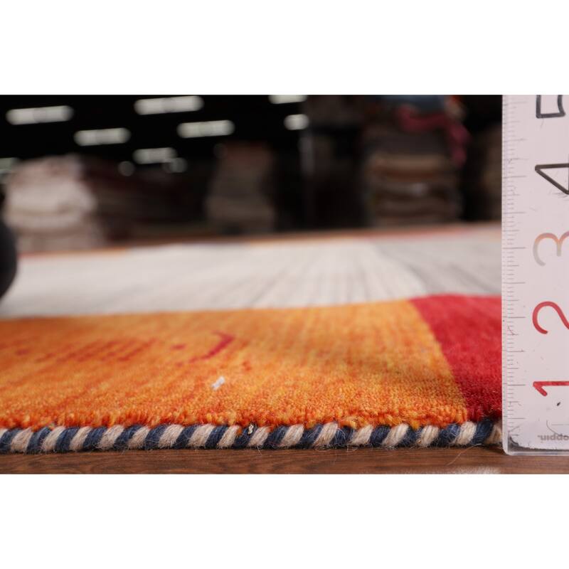 Geometric Gabbeh Oriental Area Rug Hand-Knotted Wool Carpet - 6'8" x 9'9"