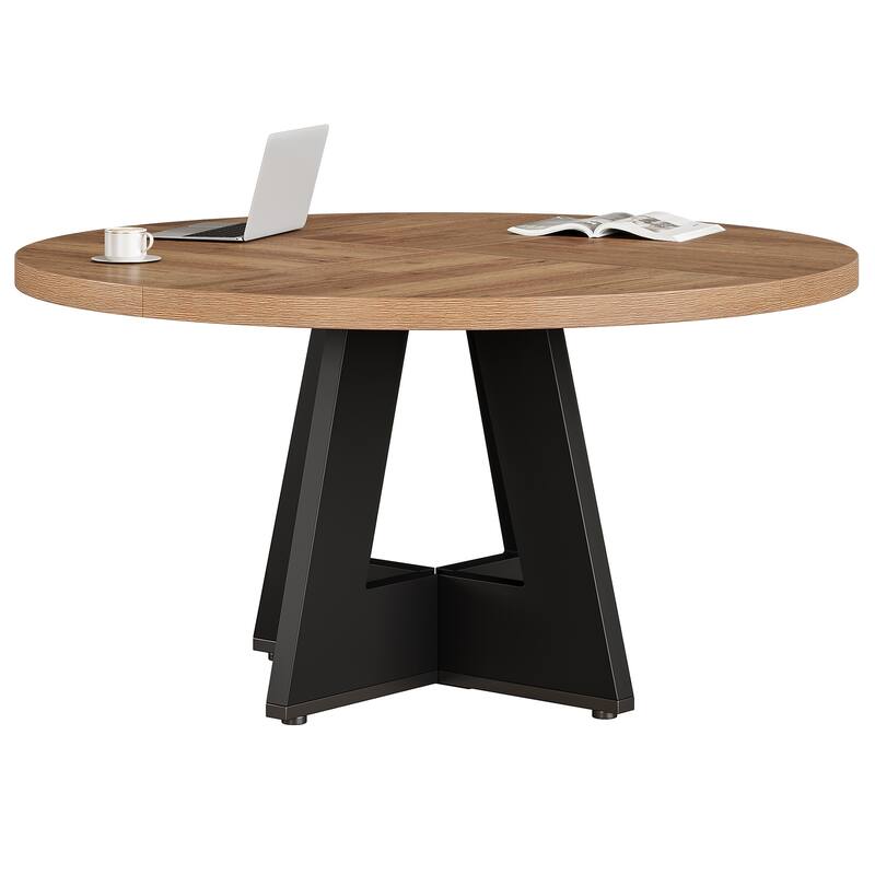 47-inch Round Conference Table for 4-6 People, Wooden Meeting Room Table