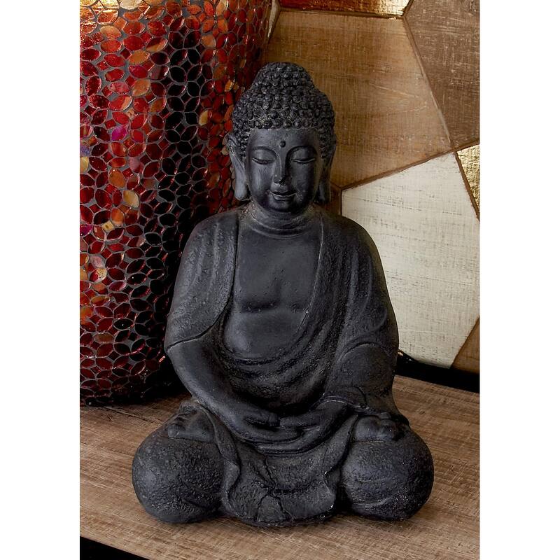 CosmoLiving by Cosmopolitan Ceramic Meditating Buddha Decorative Sculpture with Engraved Carvings - Beige or Gray
