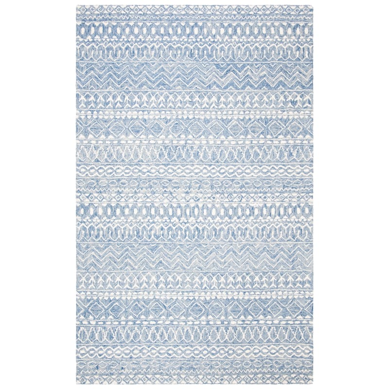 SAFAVIEH, Handmade Micro-Loop Fedosia Wool Rug - 6' x 9' - Blue/Ivory