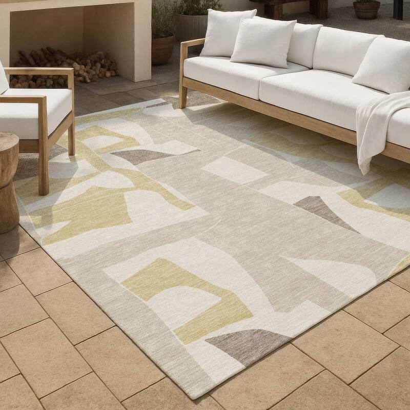 Machine Washable Indoor/ Outdoor Modern Crestone Chantille Rug - Ivory - 5' x 7'6"