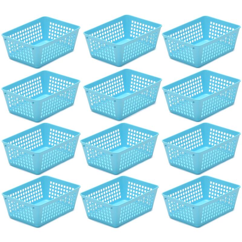 12-Pack Plastic Storage Baskets for Office Drawer, Classroom Desk - Blue