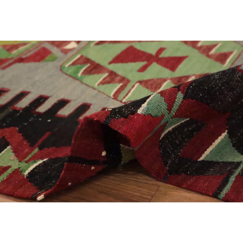 Hand Woven Oriental 100% Wool Carpet Southwestern Tribal Multi-Colored Kilim Area Rug - 9' 10'' X 5' 9''