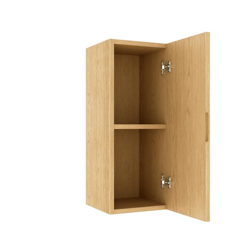 GDFStudio - Boi 12" Wall-Mounted Floating Striped Bathroom Vanity Side Cabinet with Door & Shelf, Corolla Oak Woodgrain Finish