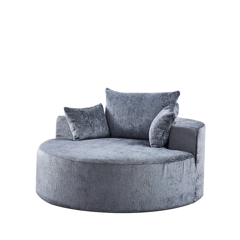 Grey Round Chenille Single Sleeper Sofa with Backrest Pillow