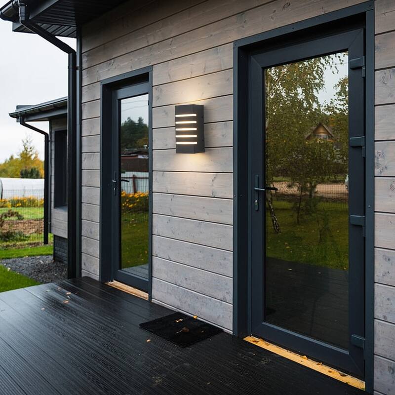 2-light Modern Black Outdoor Rectangular LED Wall Sconce - H9.3" x W4.5" x D3.7"