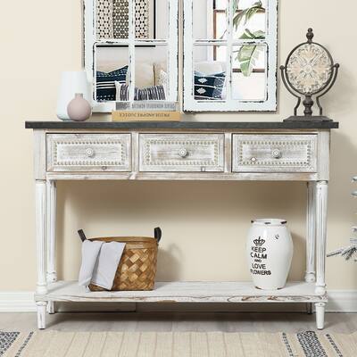 Farmhouse Distressed Wood and Metal 3-Drawer Console Table