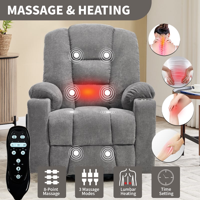 Power Lift Recliner Chair with Massage & Heat, Heavy Duty Electric Recliner, Recliner Chair with USB Ports & 2 Cup Holders