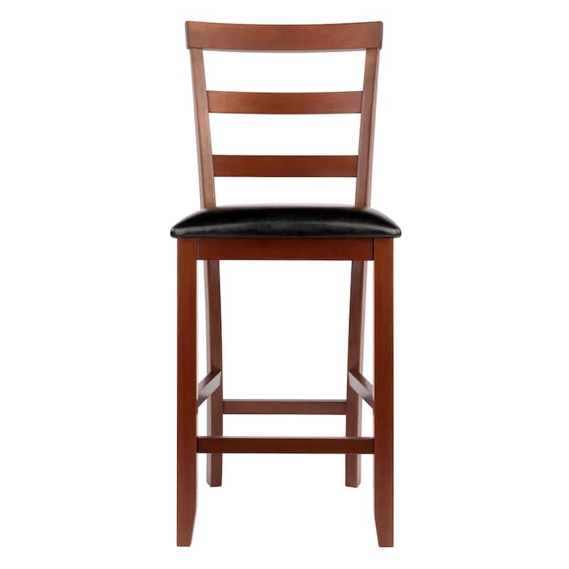 2-Pc Cushion Ladder-back Counter Stool Set, Black and Walnut - 17.04"W x 19.42"D x 40.53"H