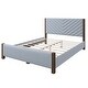 preview thumbnail 9 of 7, Queen Size Upholstered Platform Bed Frame with Solid Wood Legs,Blue