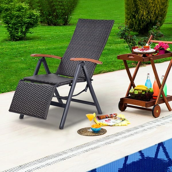 Costway Patio Folding Chair Lounger Recliner Rattan Costway Patio Folding Chair