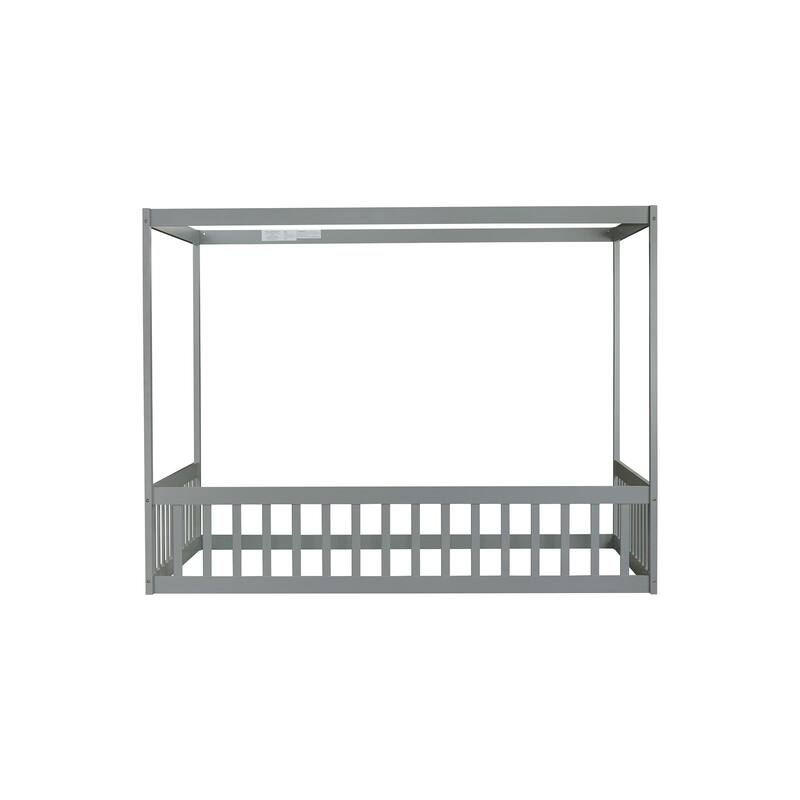Canopy Frame Floor Bed with Fence, Guardrails