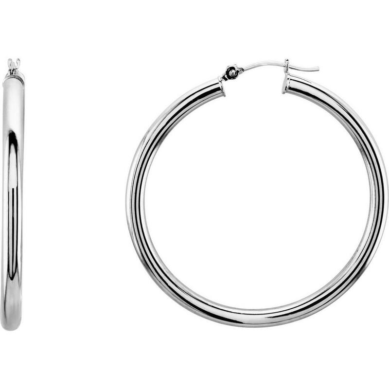Curata 14k White Gold 40mm Polished Tube Hoop Earring
