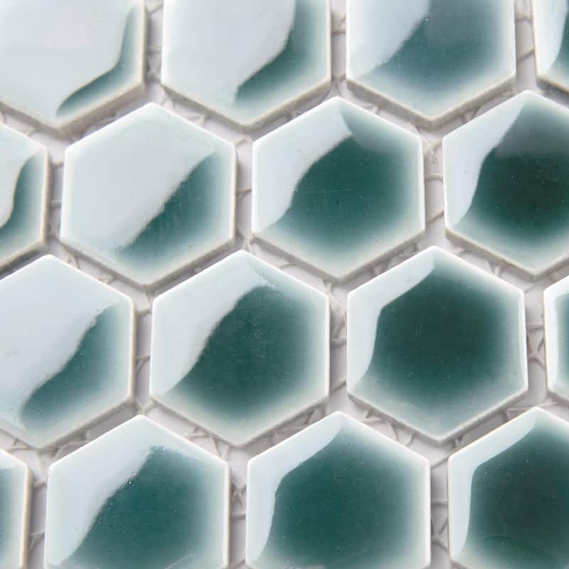 Merola Tile Hudson 1" Hex Emerald 11-7/8" x 13-1/4" Porcelain Mosaic Floor and Wall Tile