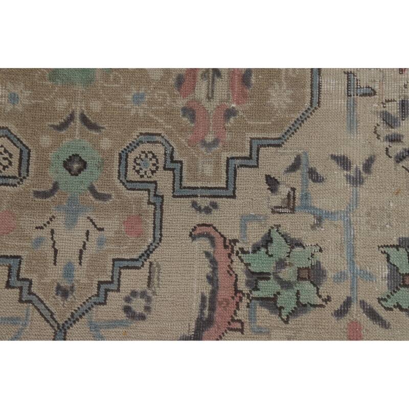 Beige Tabriz Persian Vintage Area Rug Hand-Knotted Wool Carpet - 6'6" x 9'9"