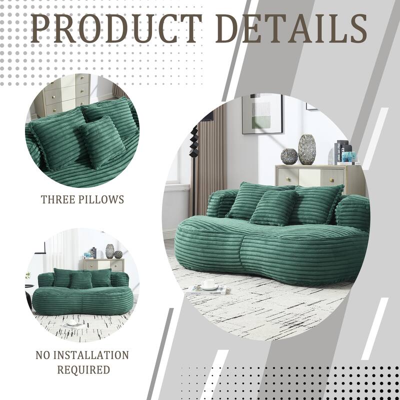 Corduroy Bean Bag Chair, Foam-Filled Lazy Floor Sofa with 3 Pillows, Soft Upholstered Lounge Chair for Adults & Teens