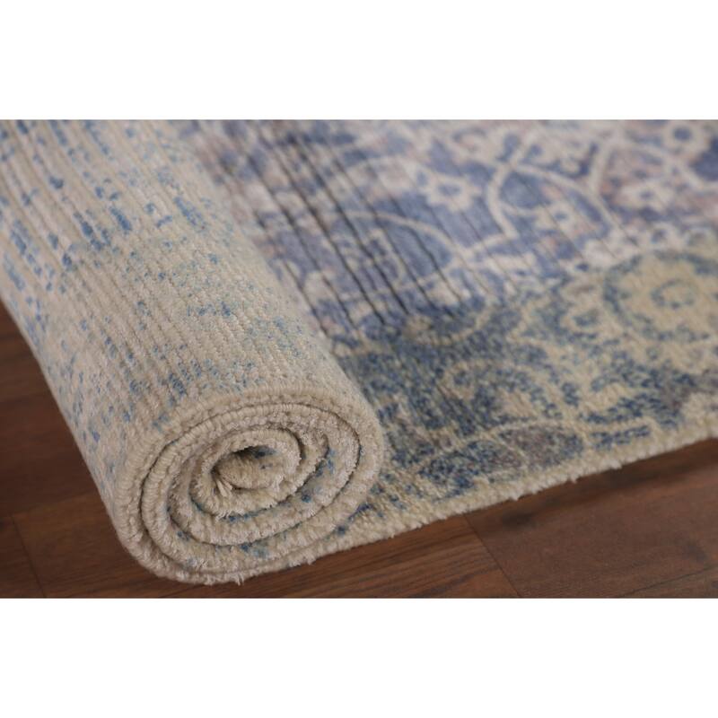Blue Abstract Modern Accent Rug Handmade Wool Carpet - 2'8"x 5'0"