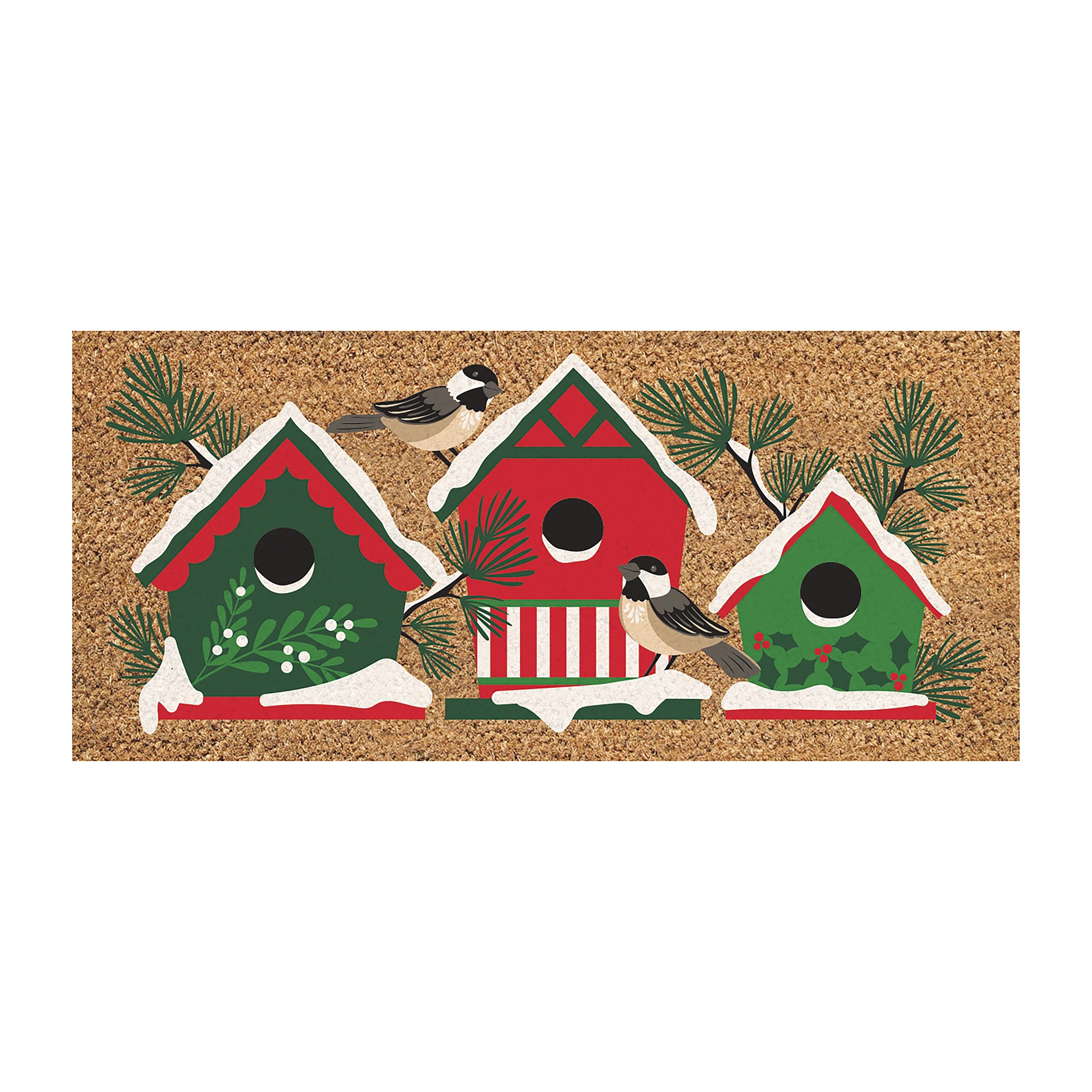 Winter is Here Bird Houses Flocked Coir Sassafras Switch Door Mat - 22" x 10"