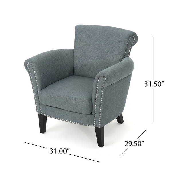 dimension image slide 2 of 4, Brice Contemporary Scroll Arm Club Chair with Nailhead Trim by Christopher Knight Home