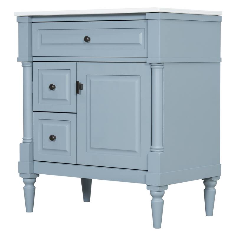 Roomfitters 30" Bathroom Vanity with Sink, Solid Wood Frame, Flip Drawer, 2 Drawers & Door Rack