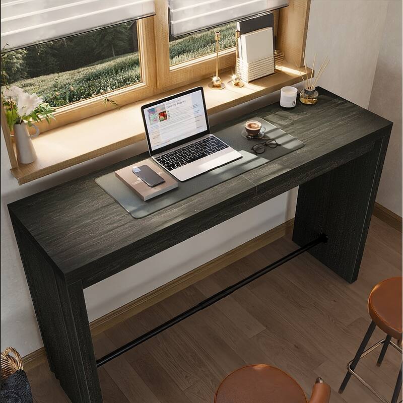 63 Inch Bar Table with Footrest, Black - 63" L x 19.69" W x 35.43" H