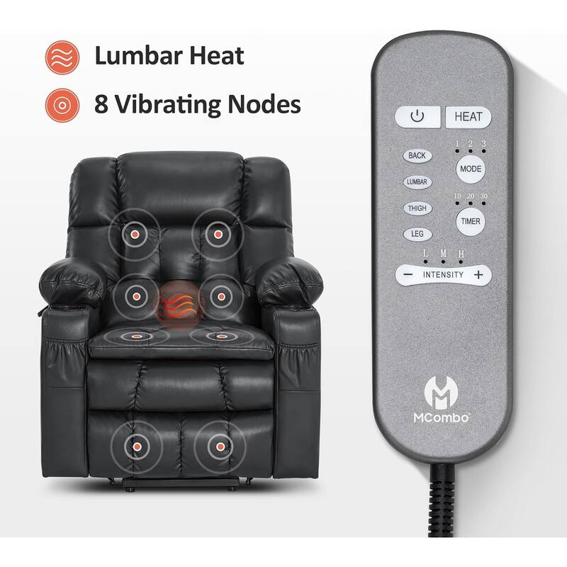 MCombo Dual Motor Small Power Lift Recliner Chair for Elderly, Lay Flat Lift Chair with Heat and Massage, Faux Leather 7893