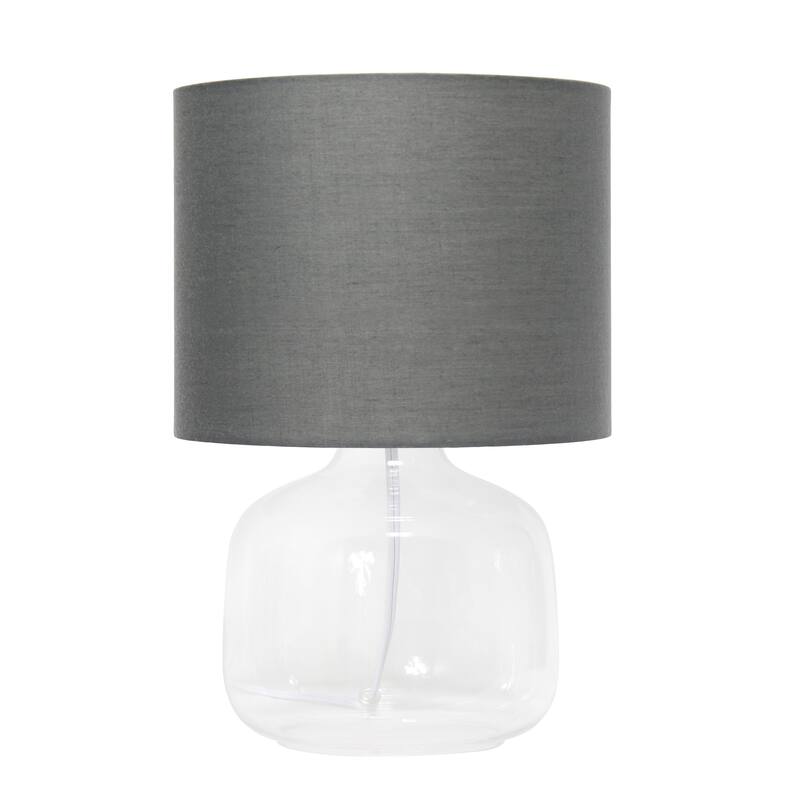 13.75" Modern Round Glass Table Lamp with Fabric Drum Shade for Bedroom or Living Room - 9"L x 9"W x 13.75"H - Clear-Grey