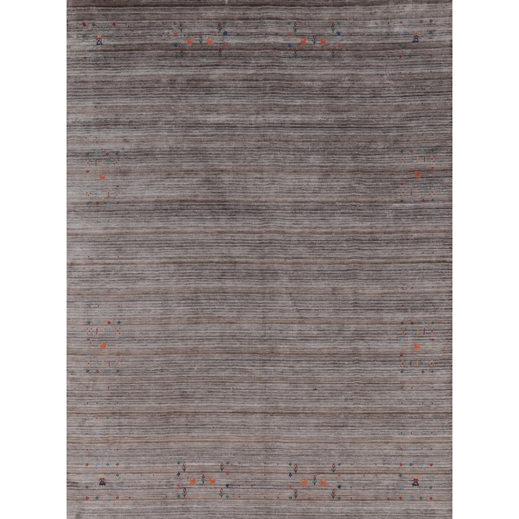 Hand Knotted Oriental 100% Wool Carpet Tribal Tribal Greys & Charcoal Gabbeh Area Rug - 9' 10'' X 8' 0''