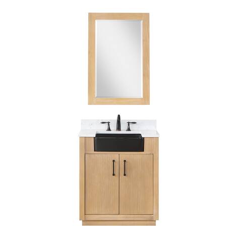 Altair Design Novago Bathroom Vanity in Weathered Pine with White Composite Stone Countertop with Mirror