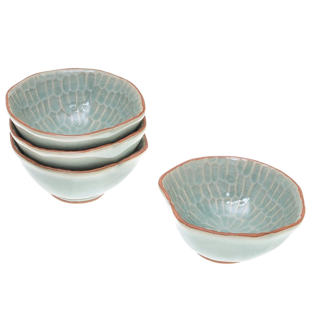 Novica Handmade Sunflower Dream Celadon Ceramic Appetizer Bowls (Set Of 4)