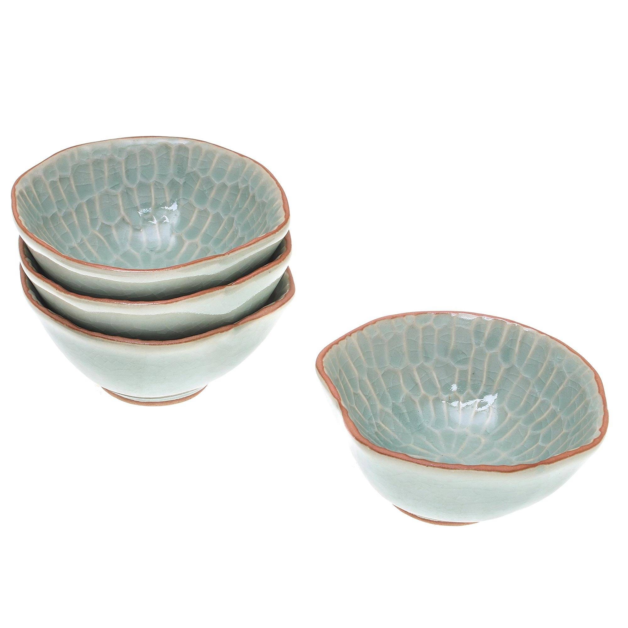Novica Handmade Sunflower Dream Celadon Ceramic Appetizer Bowls (Set Of 4)