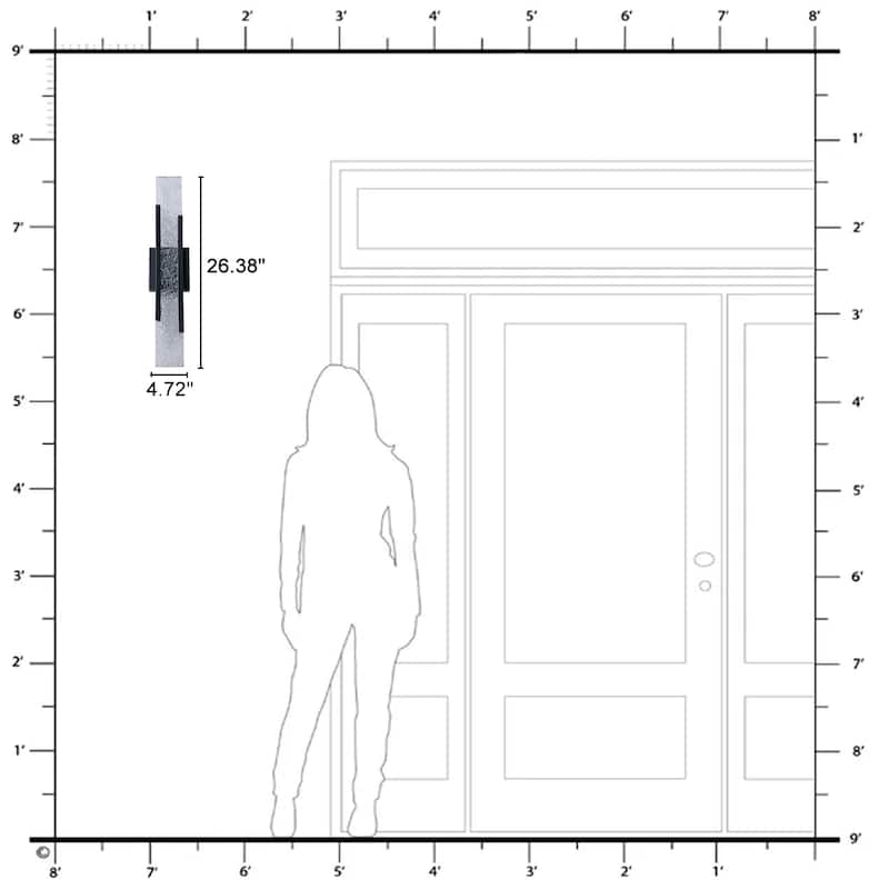 Black Metal Rectangular Water Pattern LED Dimmable Wall Sconce