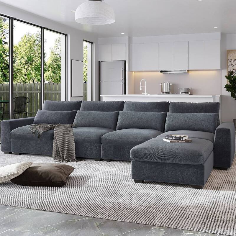 Modular L-Shape Feather Filled Sectional Sofa with Reversible Chaise