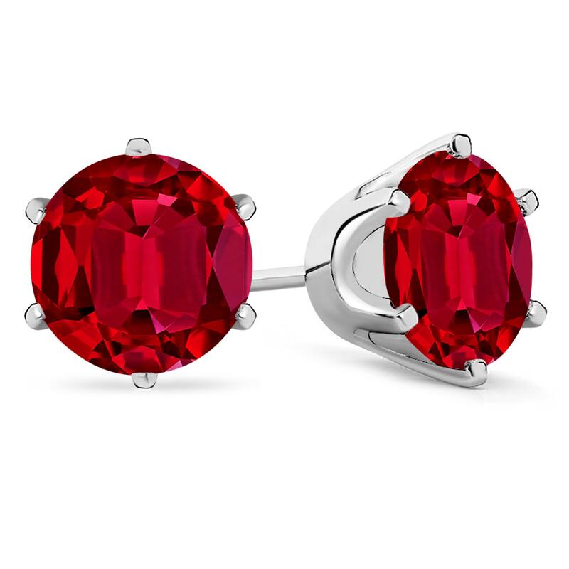 Auriya 14k Gold Lab Grown Gemstone Ruby Stud Earrings Round 0.25 to 5.00 ct. tw. Crown Push-Back