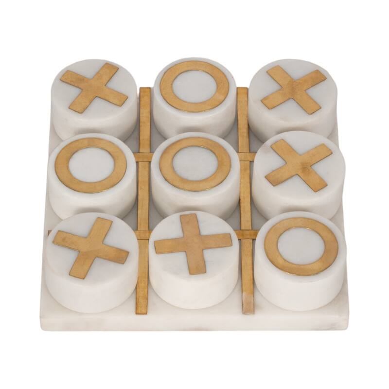 Decorative Tic Tac Toe Game Contemporary Stylish White, Black and Gold Marble Family Game Night Tic-Tac-Toe Board