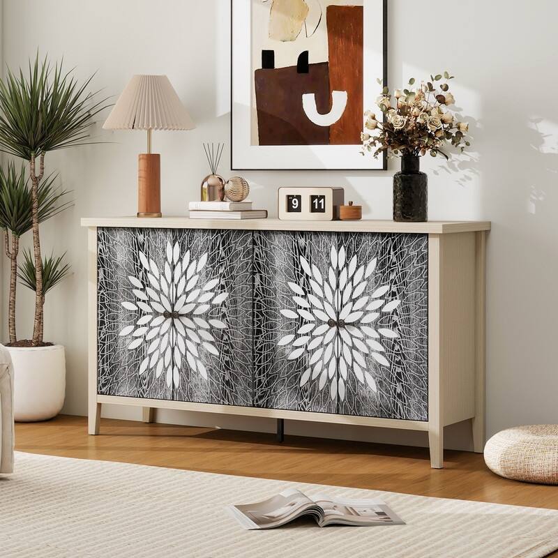 Sideboard Buffet Cabinet, Storage Cabinet with Storage,Modern Storage Cabinet with 4 Doors & Adjustable Shelves for Living Room